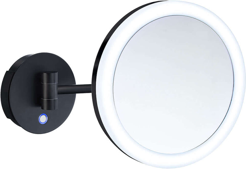 Smedbo 5x Battery Operated LED Makeup Mirror with Light - Wall-Mount Polished Chrome or Matte Black