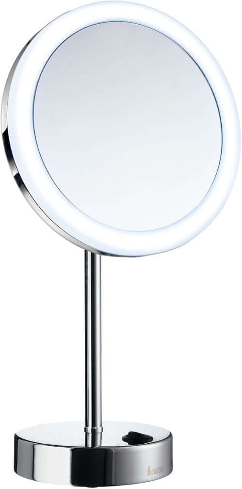 Smedbo 5x Free-Standing Battery Operated Makeup Mirror with Light - 3 Finishes