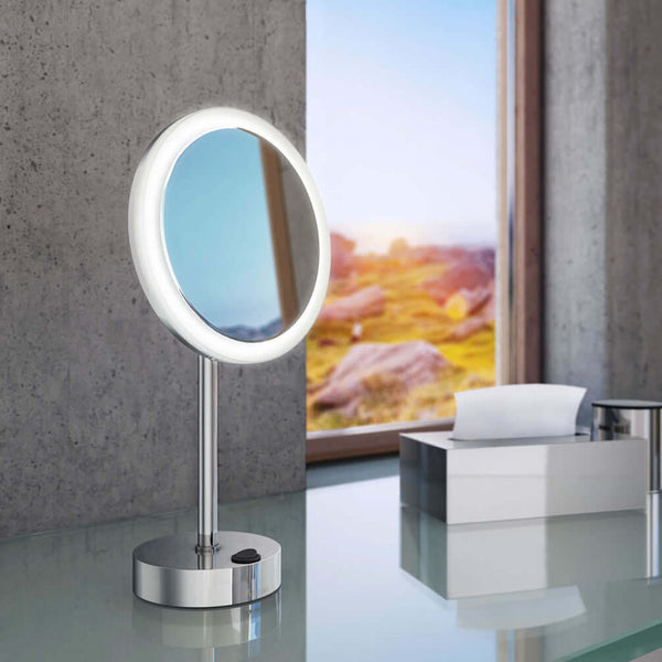 Smedbo 5x Free-Standing Battery Operated Makeup Mirror with Light - 3 Finishes