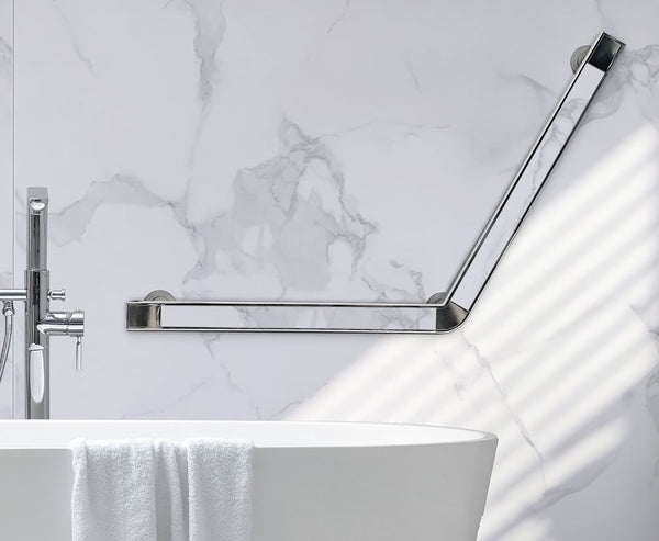 24" Angled 30-Degree Grab Bar with shown with tile inserted.