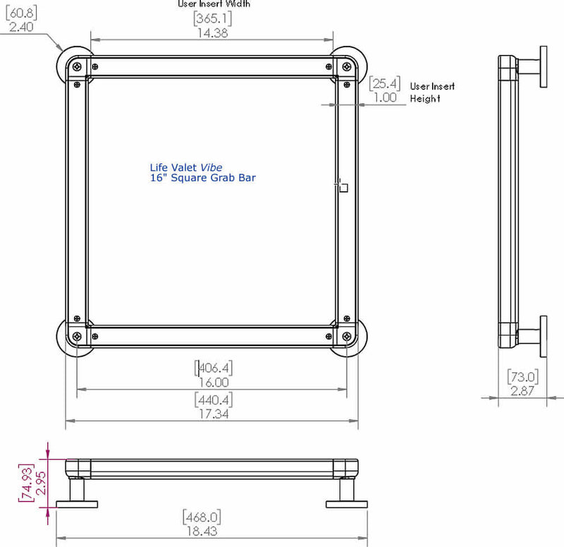 90 Degree L-Shaped 26" Vibe Customizeable Grab Bar