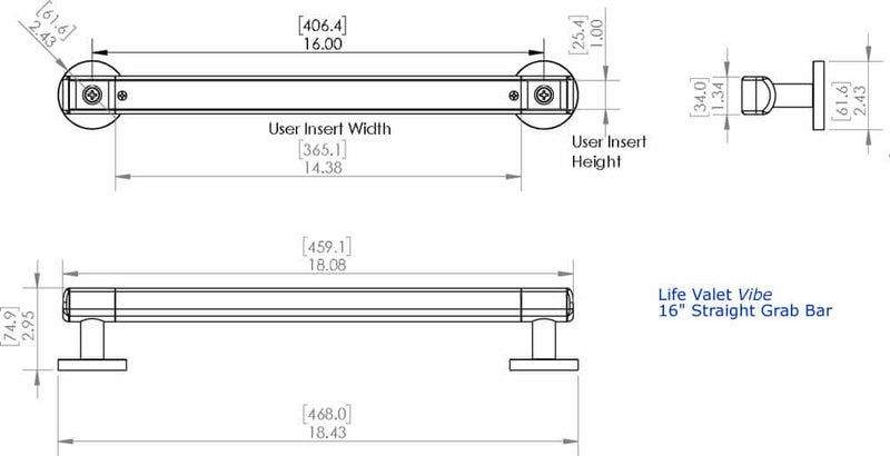 16" Straight Grab Bar