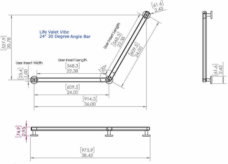 24" Angled 30-Degree Grab Bar