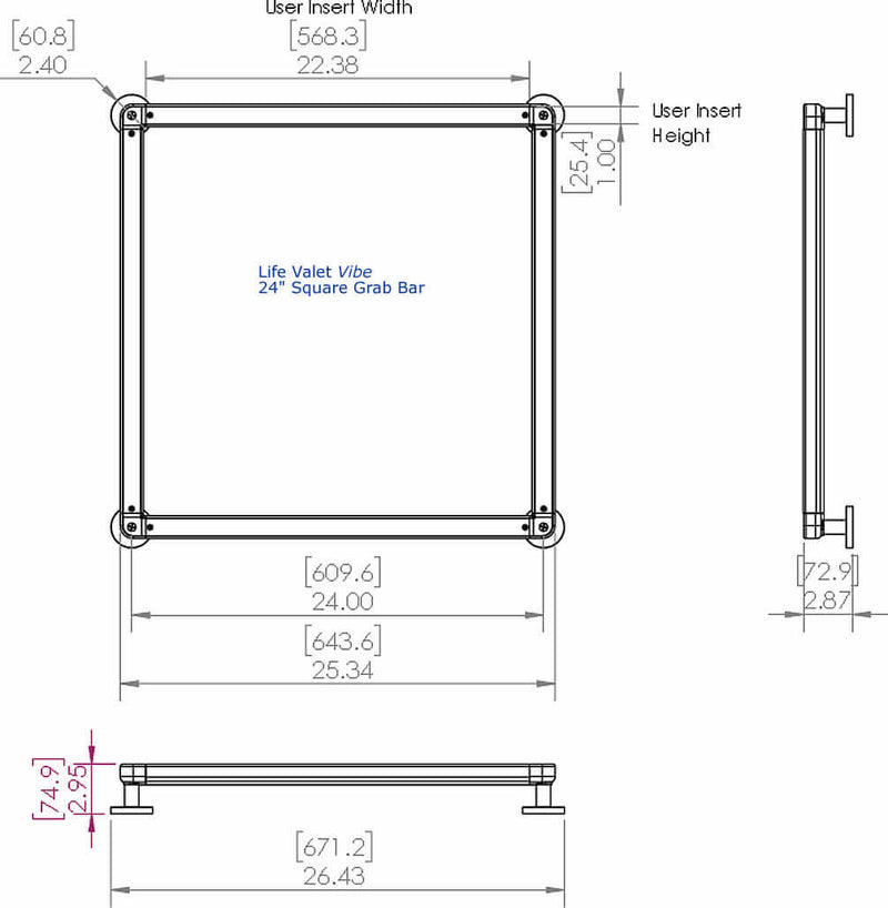 24" Square Grab Bar