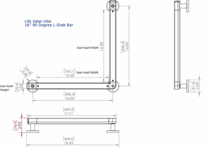 90 Degree L-Shaped 16" Vibe Customizeable Grab Bar