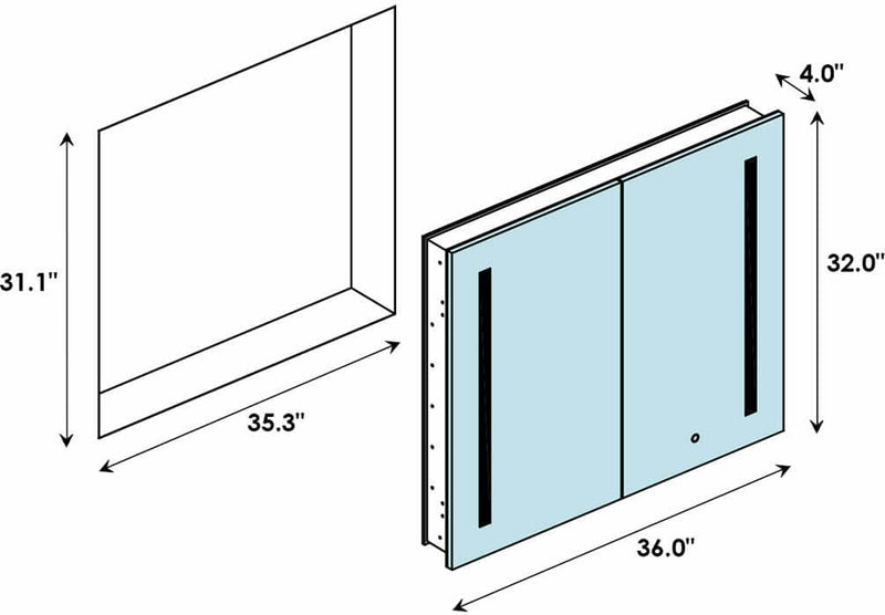 Altair Catola 2-Door Frameless Mirrored LED Surface-Mount or Recessed Medicine Cabinet