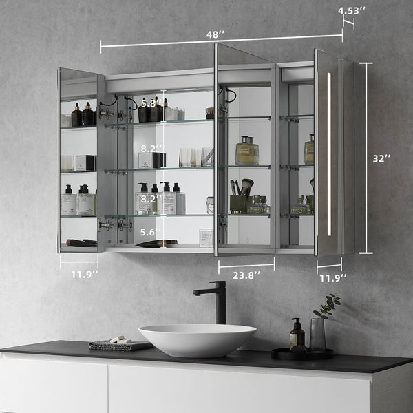 Altair Catola 3-Door Frameless Mirrored LED Surface-Mount or Recessed Medicine Cabinet