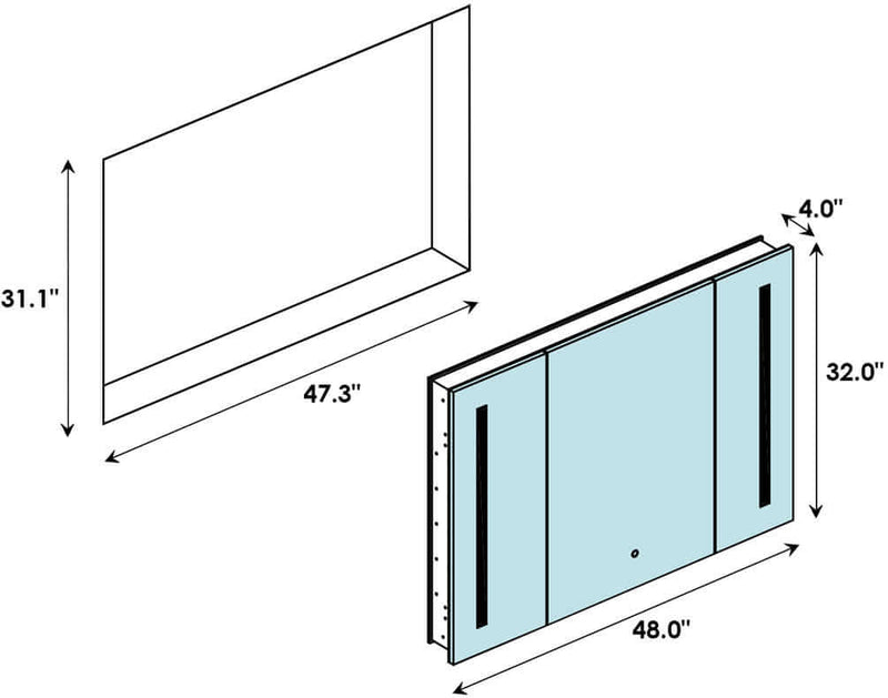 Altair Catola 3-Door Frameless Mirrored LED Surface-Mount or Recessed Medicine Cabinet