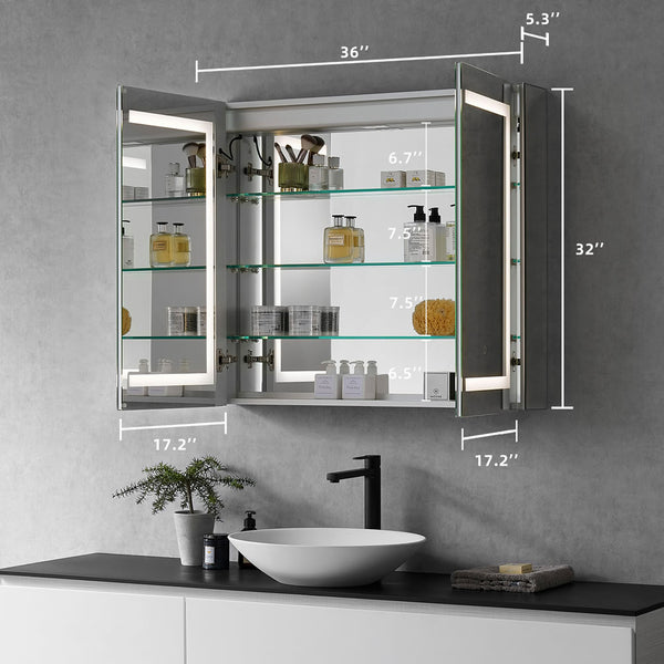 Altair Bojano 2-Door 36" Frameless Mirrored LED Surface-Mount or Recessed Medicine Cabinet