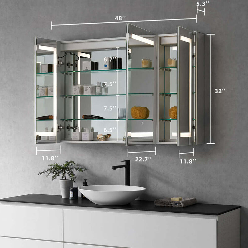 Altair Bojano 3-Door 48" Frameless Mirrored LED Surface-Mount or Recessed Medicine Cabinet