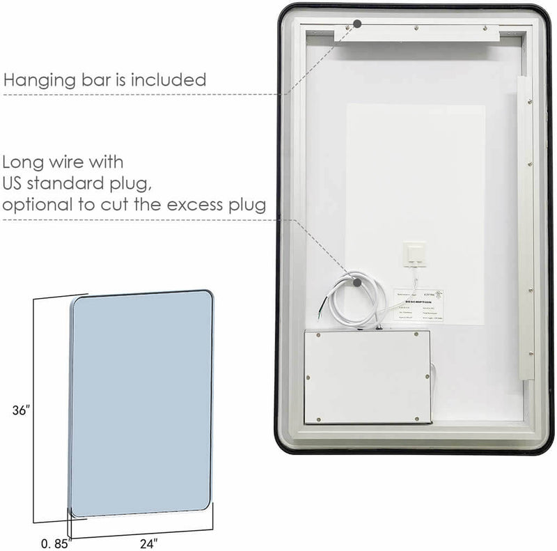 Altair Viaggi 24" Wide Anti-Fog Dimmable Bathroom LED Vanity Mirror, Matte Black or Brushed Gold