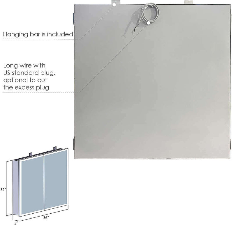 Dimensions - Carsoli 2-Door 36" Wide LED Medicine Cabinet