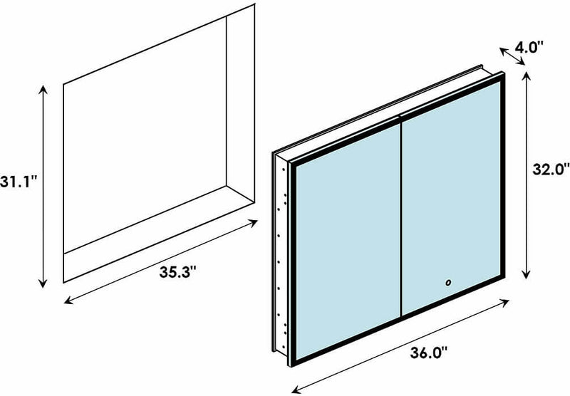 Dimensions and Cutout - Carsoli 2-Door 36" Wide LED Medicine Cabinet