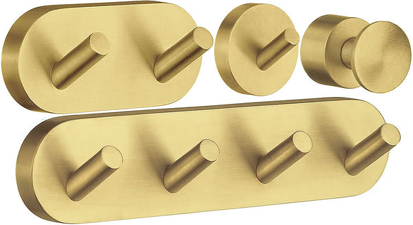 Smedbo Home Collection Brushed Brass Hooks, Double, Single, Multi-Purpose, and Quadruple