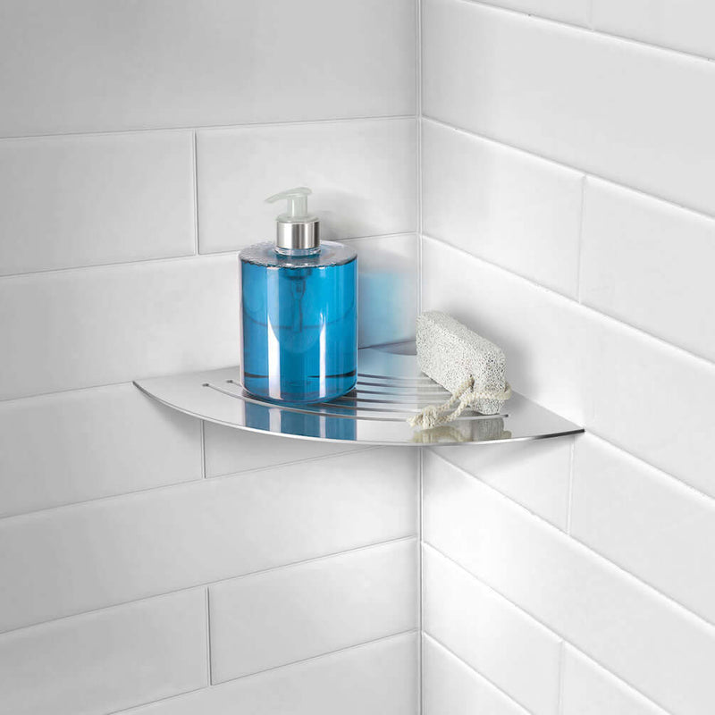 SMEDBO Sideline Collection Grout Line Slotted Corner Shelf, Polished Stainless Steel or Matte Black