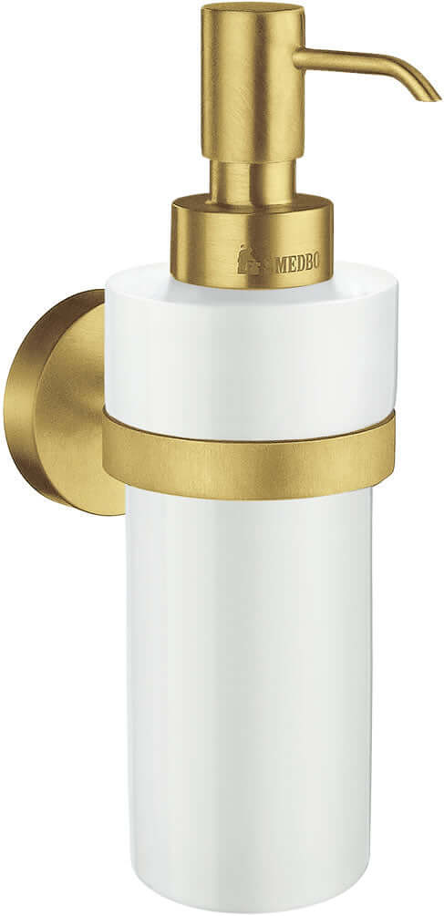 Smedbo Home Collection Solid Brass and Porcelain Soap or Lotion Dispenser, Brushed Brass