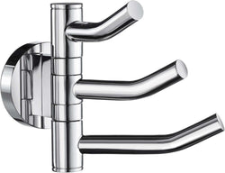 Polished Chrome Finish Solid Brass Triple Swivel Hook:.  Overall:  4.6" Projection from Wall x 3.5" High.  Smedbo Home Collection.