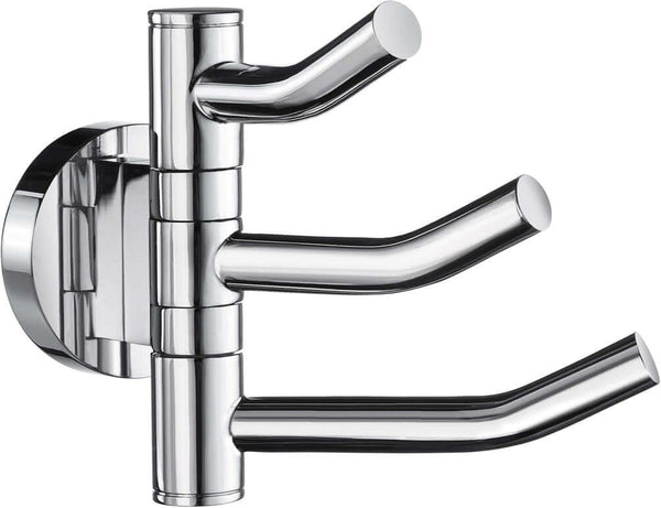 Polished Chrome Finish Solid Brass Triple Swivel Hook:.  Overall:  4.6" Projection from Wall x 3.5" High.  Smedbo Home Collection.