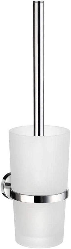 Smedbo Home Collection Solid Brass Toilet Brush Set, Wall-Mount or Floor Standingr, Brushed Brass with Porcelain Receptacle, Polished Chrome