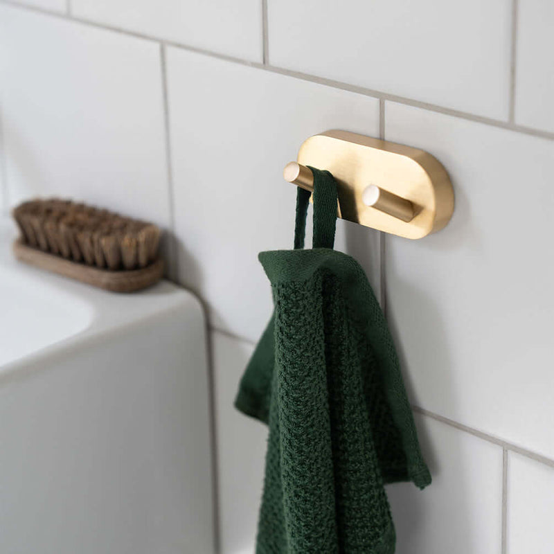 Smedbo Home Collection Solid Brass Double Towel Hook, Brushed Brass