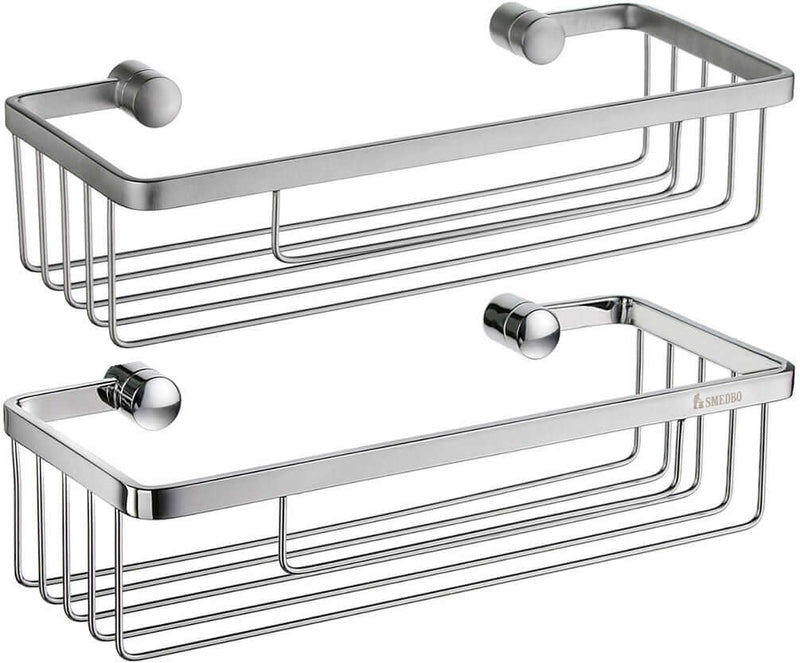 Smedo Sideline Brass Wire Shower Baskets. Top: Brushed Chrome, Bottom: Polished Chrome.  From the Sideline Collection.lated