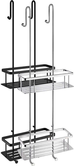 Solid Brass hanging shower caddy - in Matte Black or Polished Chrome.  Sideline Collection from Smedbo.