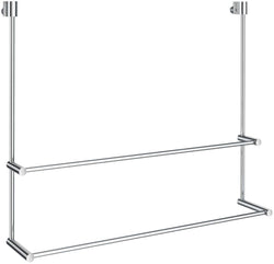 Double Over-Glass Shower/Bathroom Towel Bar for 1/4" or 3/8" Glass - Solid Brass, Polished Chrome Finish