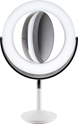  The mirror rotates within the LED halo, from 5x to 1x (normal view).