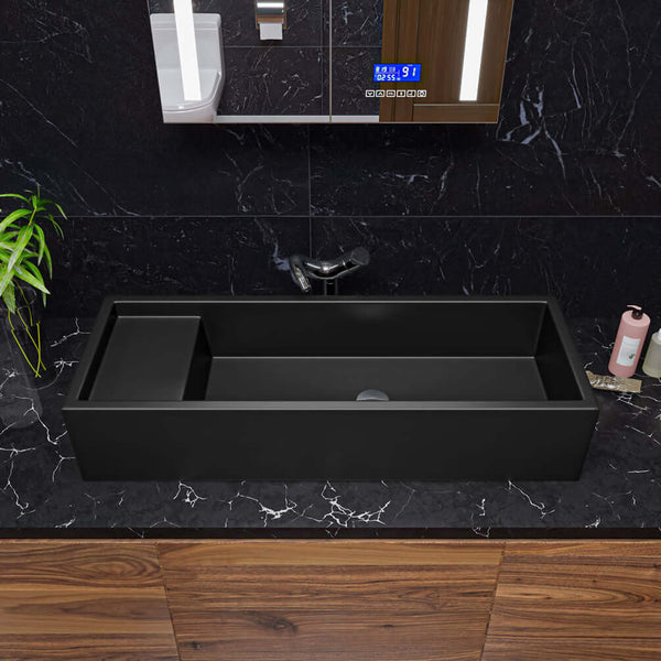 Above-Mount or Under-Mount Fireclay Bathroom Trough Sink - Matte Black or Matte Grey by Alfi brand