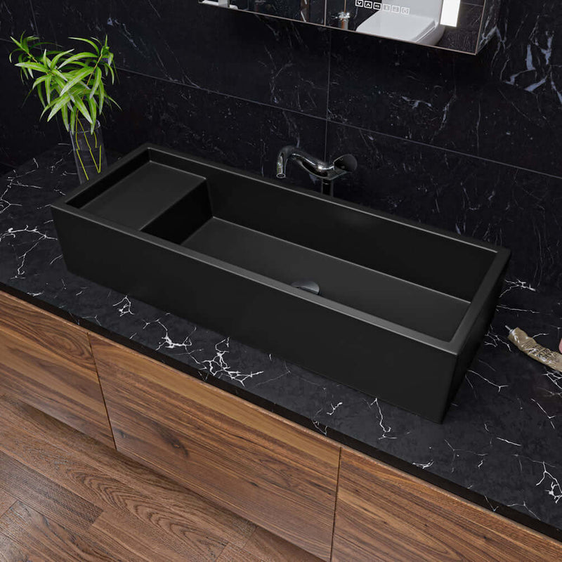 Above-Mount or Under-Mount Fireclay Bathroom Trough Sink - Matte Black or Matte Grey by Alfi brand