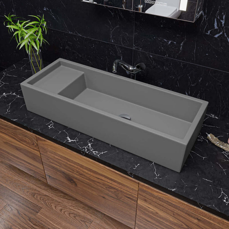 Above-Mount or Under-Mount Fireclay Bathroom Trough Sink - Matte Black or Matte Grey by Alfi brand