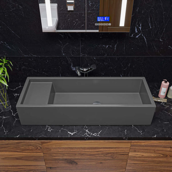 Above-Mount or Under-Mount Fireclay Bathroom Trough Sink - Matte Black or Matte Grey by Alfi brand