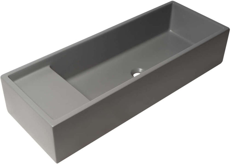 Above-Mount or Under-Mount Fireclay Bathroom Trough Sink - Matte Black or Matte Grey by Alfi brand