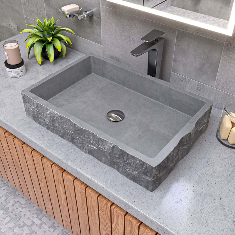 Above-Mount Chiseled 24" Solid Concrete Above-Mount Vessel Sink by Alfi brand