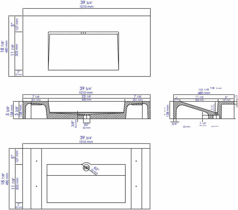 40" Rectangular Sink Dimensional Drawing