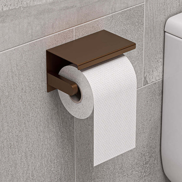 Stainless Steel Toilet Paper Holder with Shelf, Brushed Copper or Brushed Gold by Alfi brand