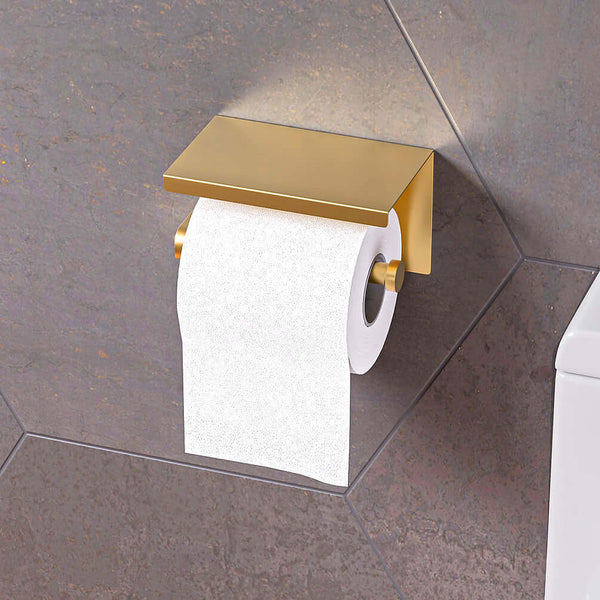 Stainless Steel Toilet Paper Holder with Shelf, Brushed Copper or Brushed Gold by Alfi brand