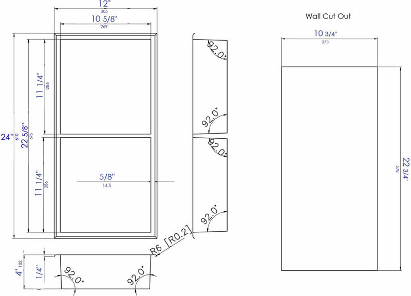 Dimensions: Alfi brand 12" x 24" double shelf Stainless Steel Bathroom Niche 
