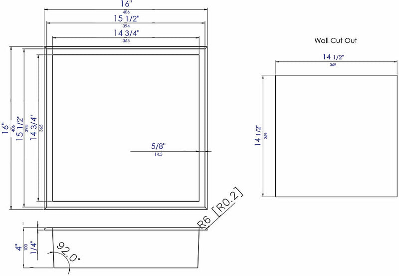 16" x 16" Alfi brand Stainless Steel Shower Niche