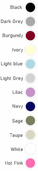 Embroidery Colors.  Remember, colrs may vary  - computer and other device screens may show colors differently.