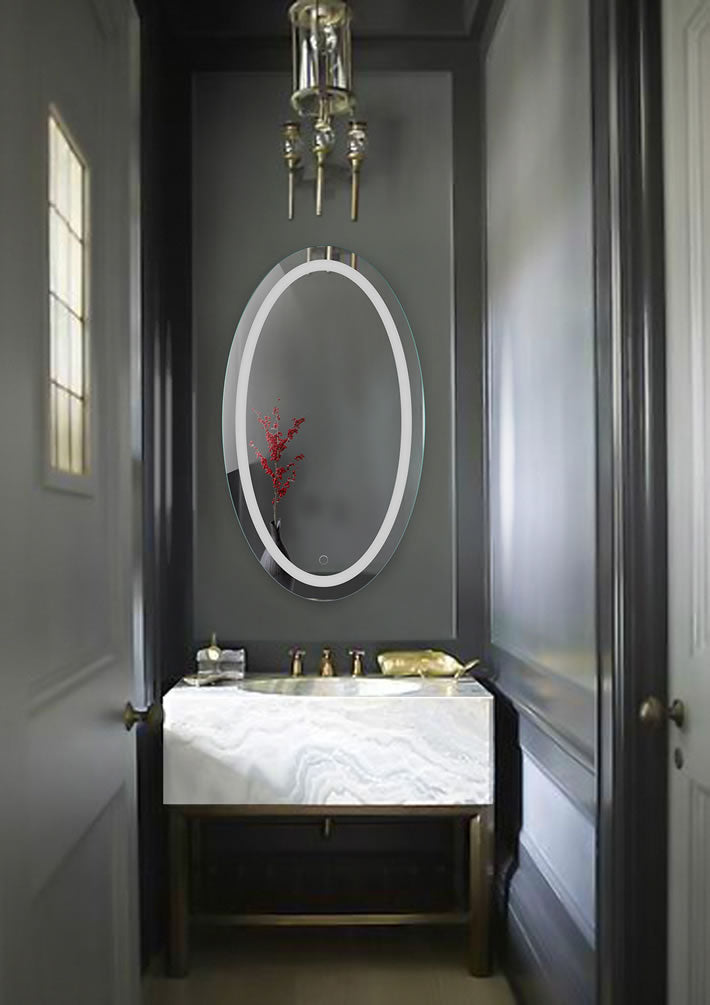Krugg Icon 24" x 42" Oval Vanity Mirror with 6,000k LED lighting and a CRI of 90+.  Can also be mounted horizontally.