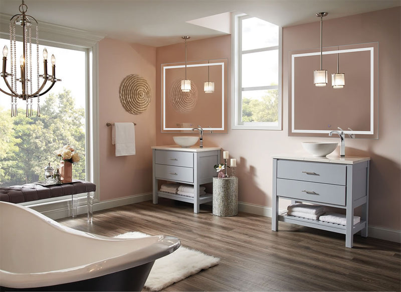 Dual Icon 42" Square vanity mirrors.  CRI 90+, and 6,000k (daylight) LED lightinhg - best for makeup application.