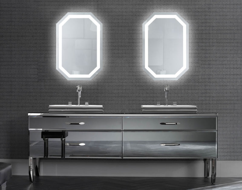 Krugg Tudor Octagon LED Bathroom Mirror with Dimmer and Defogger, 3 Sizes