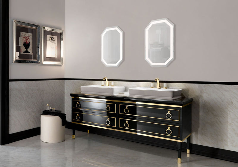 Krugg Tudor Octagon LED Bathroom Mirror with Dimmer and Defogger, 3 Sizes