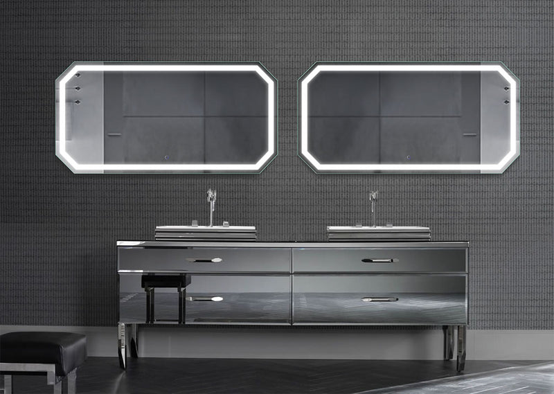 Krugg Tudor Octagon LED Bathroom Mirror with Dimmer and Defogger, 3 Sizes