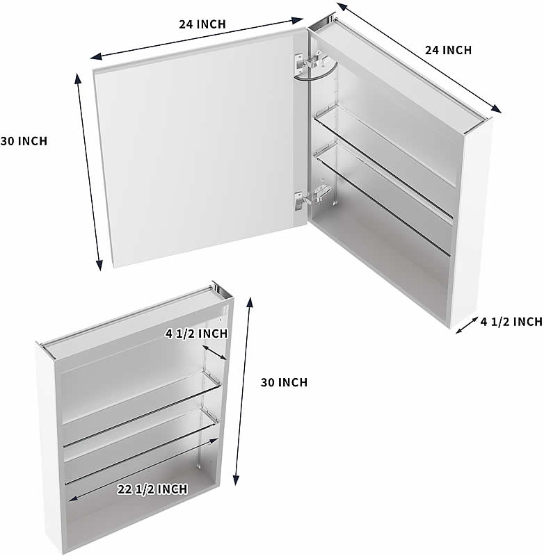 Dimensions shown for left-hinge cabinet.  Right-hinge cabinet dimensions are identical.