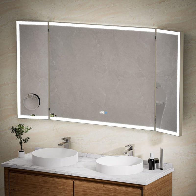 Mirror Luxe 66" Triptych Bathroom LED Vanity Mirror