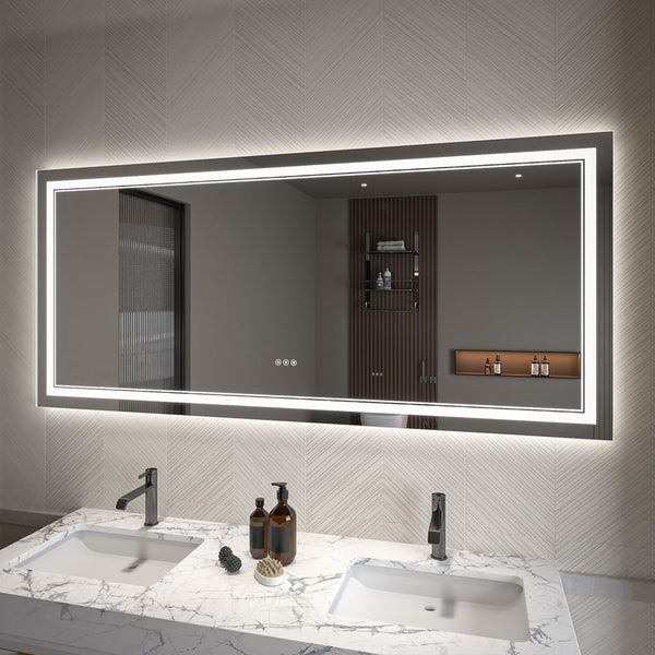 28" x 60" Covington LED Vanity Mirror by  Mirror Luxe - with front and rear edge LED lighting dimmer and defogger.