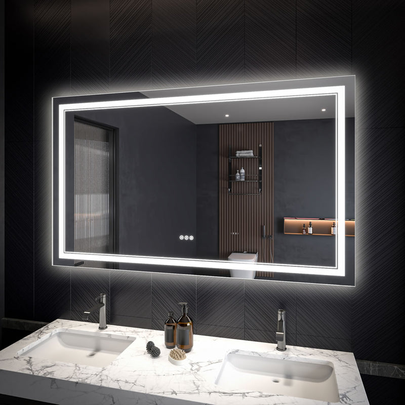 Mirror Luxe 36" x 60" LED Vanity Mirror with built-in electric defogger, LED color settings, and variable dimmer.