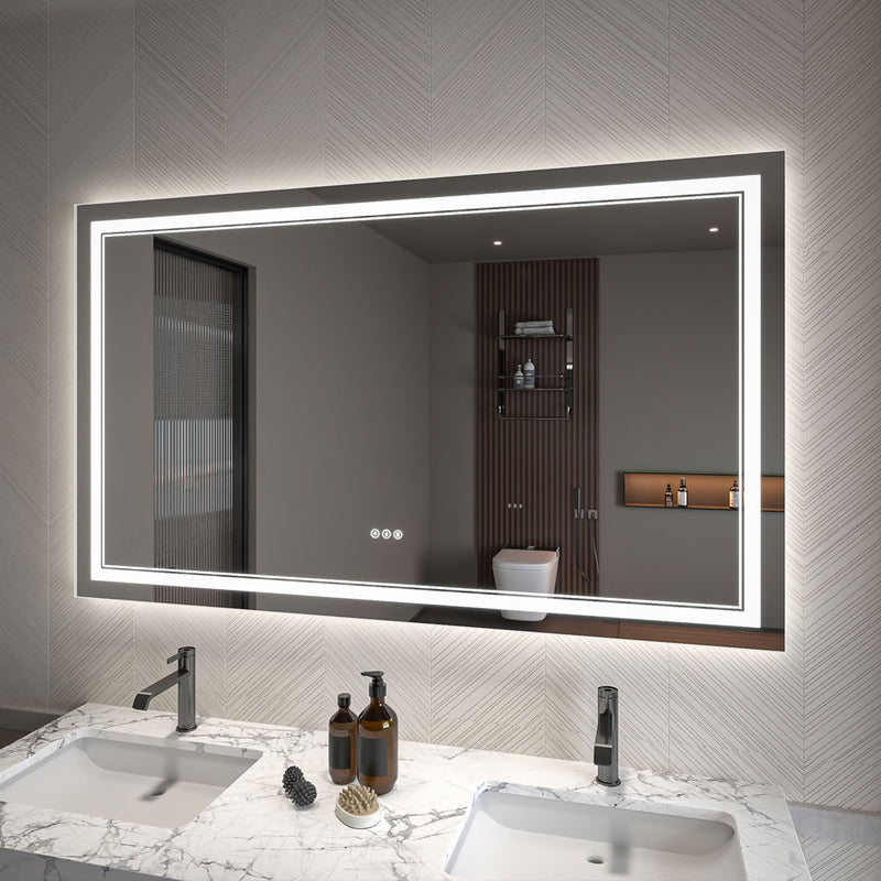 Covington by Mirror Luxe.  36" x 60" LED Vanity Mirror with built-in electric defogger, LED color settings, and variable dimmer.